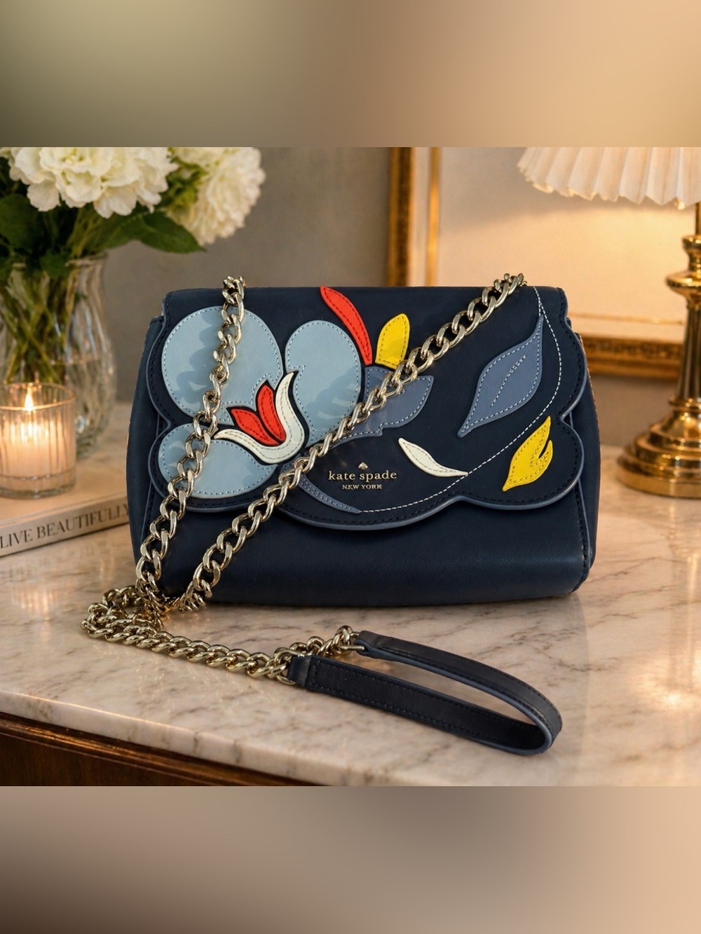 Kate Spade Navy Floral Chain Shoulder Bag